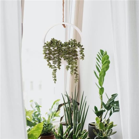 2pcs Artificial Succulents Hanging Plants 12.2'' Fake String of Pearls in Pot - Picture 5 of 6